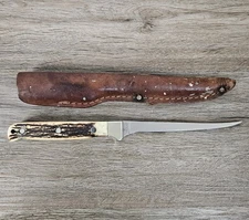 SCHRADE + USA 168 Uncle Henry Fixed Blade Filet Knife Walleye W/ Leather Sheath