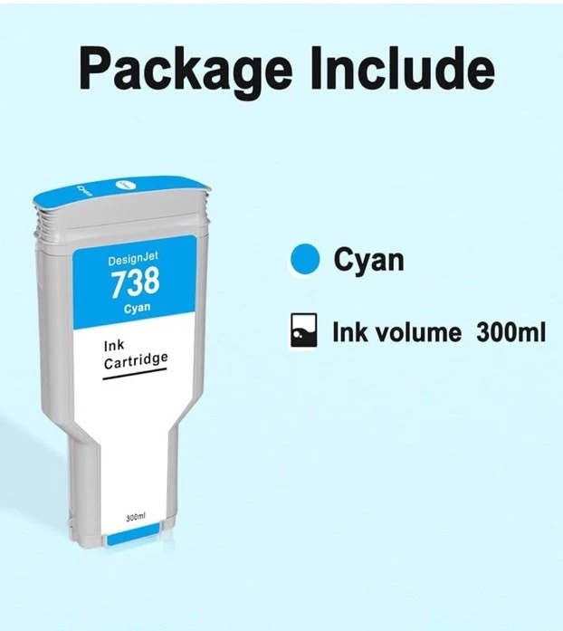 738 Ink Cartridge HP 738 Cyan 676M6A Replacement DesignJet T850 DesignJet T950 - Image 3 of 4