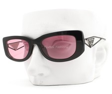 Prada Sunglasses Gloss Black Silver Logo Light Pink Lens SPR 14Y 1AB-30L w/case