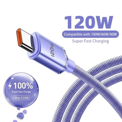 120W USB C Ladekabel Schnellladekabel Nylon Datenkabel 6A Fast Charger 0.25 2M