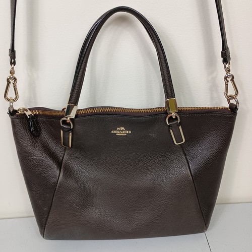 Coach Kelsey Satchel Bag Brown Pebble Leather Crossbody Double Handle Handtasche