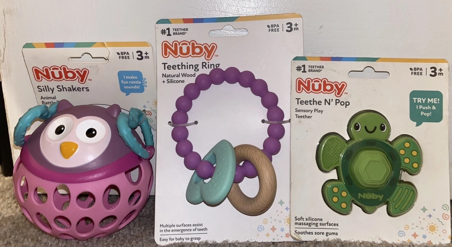 Nuby Teething Toys & Owl Silly Shaker Rattle
Opens in a new window or tab