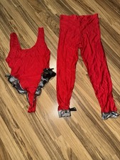 Vintage Affluence By Lorraine Women s M Medium Leotard Bodysuit Leggings Red