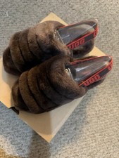 UGG Fluff Yeah Slide Fur Slippers Brown Women  s US 6 Open Toe Comfort Logo