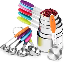 12 Piece Measuring Cups and Spoons Set in 18/8 Stainless Steel : 7 Measuring Cu