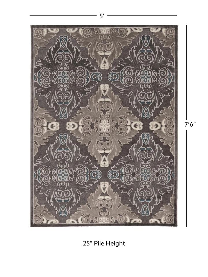 Linon Juncture Medallions Power Loomed Chenille Polyester 5'x8' Rug in Blue - Image 4 of 4