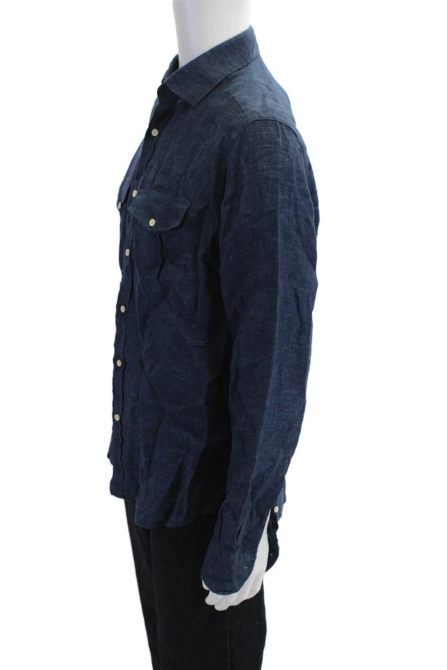 Top Saks Fifth Avenue Para Hombres Lino Cuello Abotonado Manga Larga Azul Talla L Foto 2 de 4