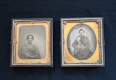 NICE!  Two Famed On Glass AMBROTYPE Picture With Children