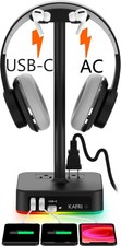 RGB Headphone Stand with USB A C Charger Desk Gaming Headset Holder Hanger Ra...