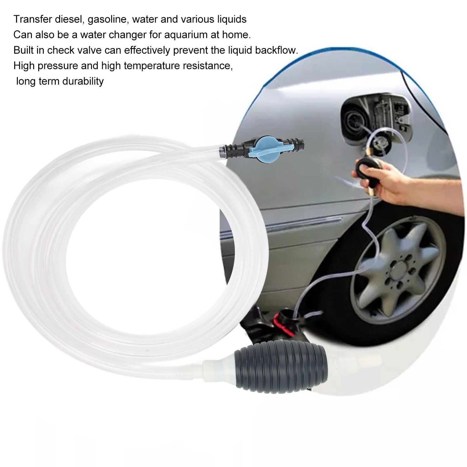 Liquid Fuel Transfer Siphon Pump & 2m Hose Manual Suction For Gasolin