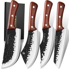 4PCS Hand Forged Butcher Knife Set - Kiritsuke Knives, Meat Cleaver Knife, Bo...