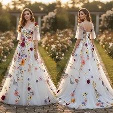 Floral Lace Beach Wedding Dresses Corset Bohemian Bridal Gown Backless A-Line