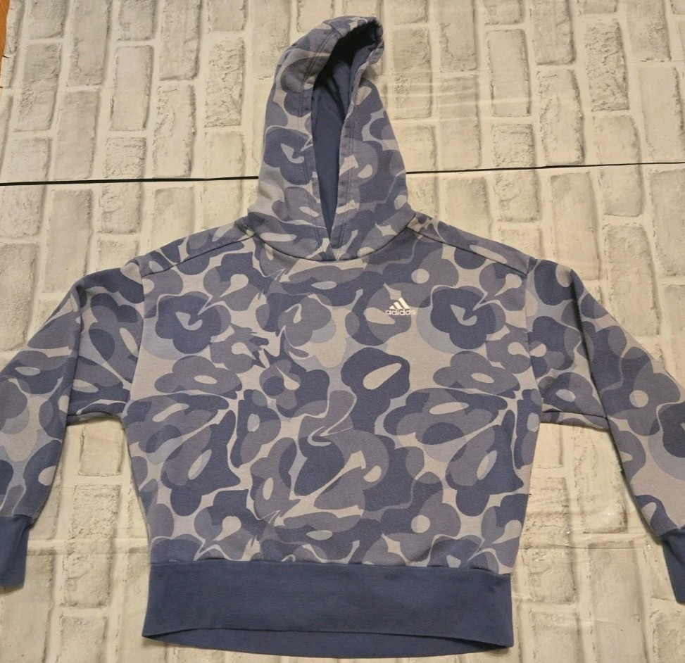 Adidas Kids Blue Camo Hooded Sweatshirt Pullover Size 7–8 Kids Hoodie