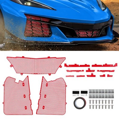 2x Red Front Grill Radiator Guards For Corvette C8 Z06 E-RAY 2023 2024 2025 BE