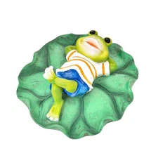 Sungmor Floating Resin Frog Figurine - Pond Decor with Water Floating Lotus L...
