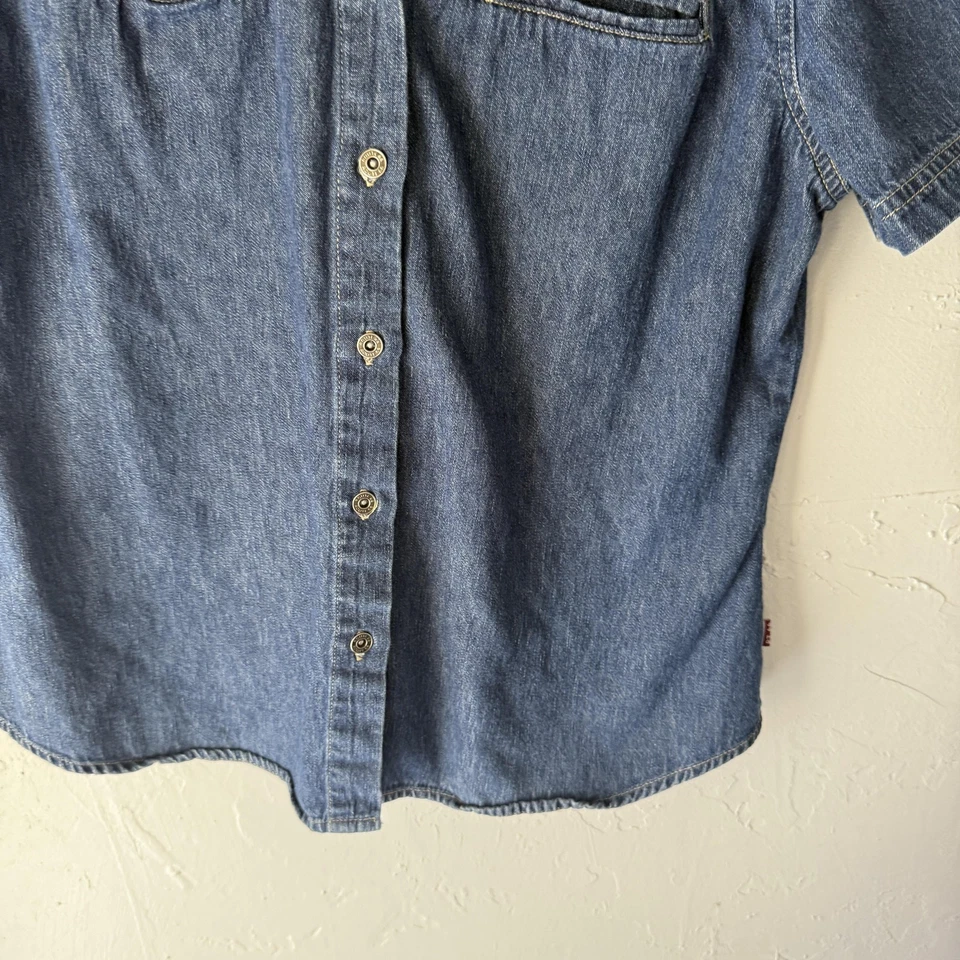 Route 66 Denim Shirt Vintage XL Blue Short Sleeve Western Button Front Top - Image 3 of 4