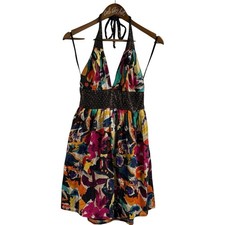 French Connection Halter Top Mini Dress Beaded Floral Colorful Vintage