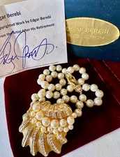 Edgar Berebi  Sea Shell Brooch Necklace Combo Pearl Crystal Bale 24k Gold Wash