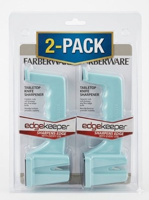 Lot of 2 Farberware Edgekeeper Tabletop Knife Sharpener Ceramic Rods Teal NEW