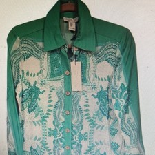 Rachel Zoe Green Beige Floral Collared Button-Up Long Sleeve Blouse Women