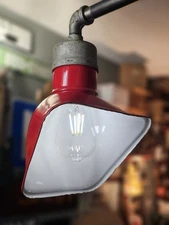 Red Porcelain Appleton Brand Keystone Angle Pole Sign Light Gas Oil Svc Station