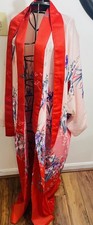 VTG Authentic Robe Red Pink Japanese Kimono Floral Blossoms nightgown Size 56