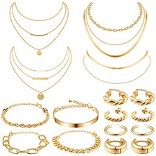 12 Pcs Gold Silver Jewelry Sets for Women Layered Set of Earring Gentle Style