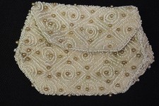 VINTAGE Beaded Clutch, BEAUTIFUL Mixed White Ivory Beads, Made In France
