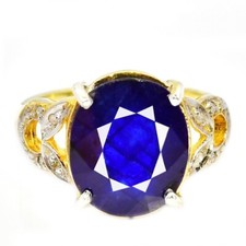 925 STERLING SILVER NATURAL CONFLOWER BLUE SAPPHIRE OVAL RING SIZE 7.75