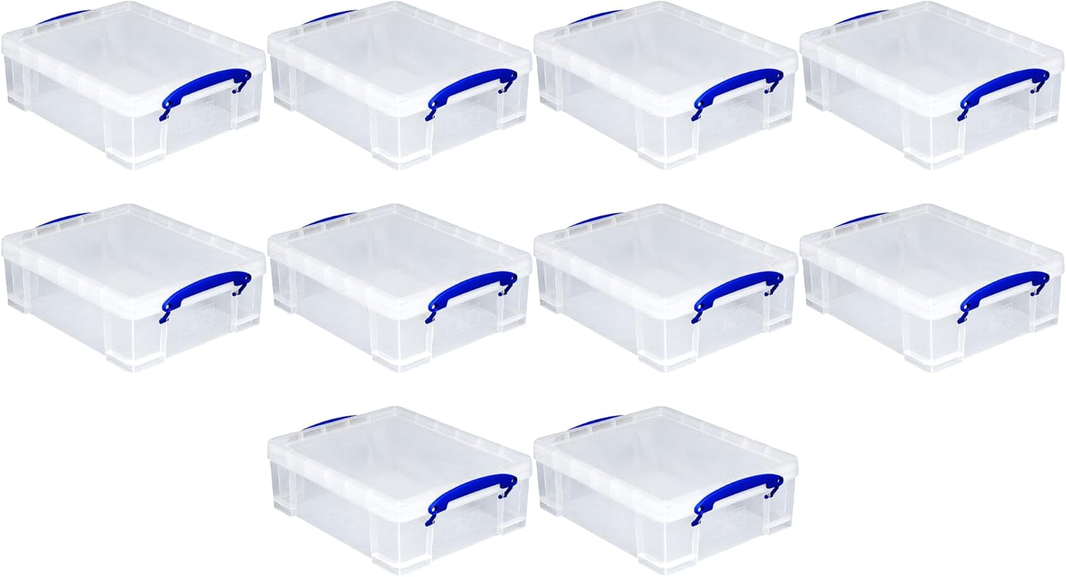 Stackable 8.1L Plastic Storage Bin with Secure Snap Lid & Clip Lock  