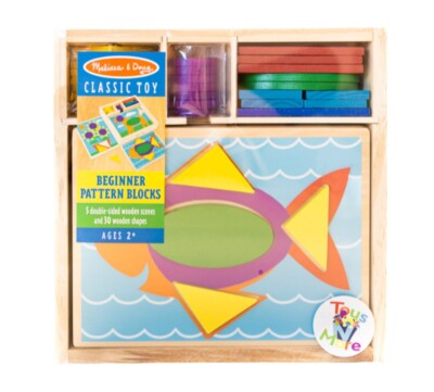 MELISSA & DOUG BEGINNER PATTERN BLOCKS- 5 DOUBLE SIDED SCENES & 30 WOODEN SHAPES