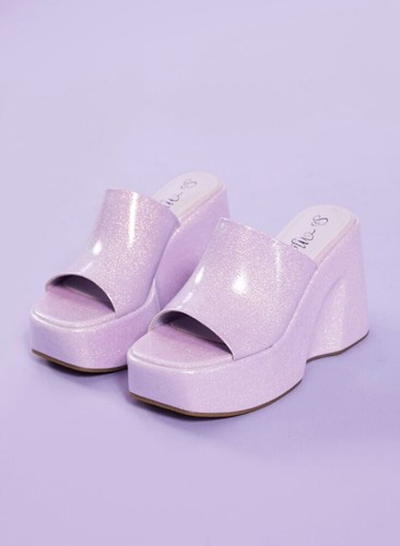 Talons compensés à bout carré pailleté violet Forever 21 So Me taille 9 collection sirène
