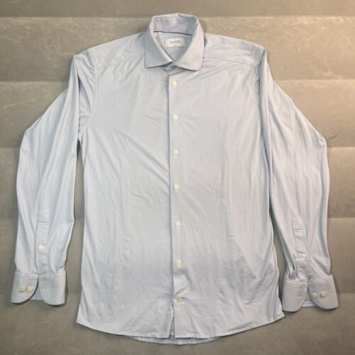 Eton Dobby Slim Shirt Mens Size 15 38 Microcheck Cotton Blend stretch Shirt Nice - Picture 3 of 8