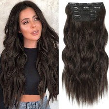 Extensiones de cabello naturales con clip de 4 piezas largo ondulado blanqueador rubio trama sintética