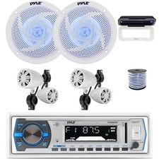 Pyle Single DIN Bluetooth Marine MP3 Receiver, 2x 2.25   , 8'' Speakers W/Wire