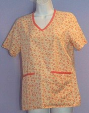 Woman Barco Uniform Scrub Peach Flower Top S