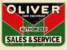 Oliver Farm Equipment Authorized Sales & Service 9" x 12" Metal Sign