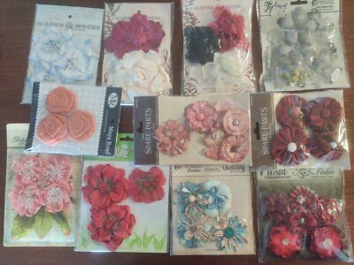 Lot 11 Multi color Brand Large Paper Fabric Flowers  red #47