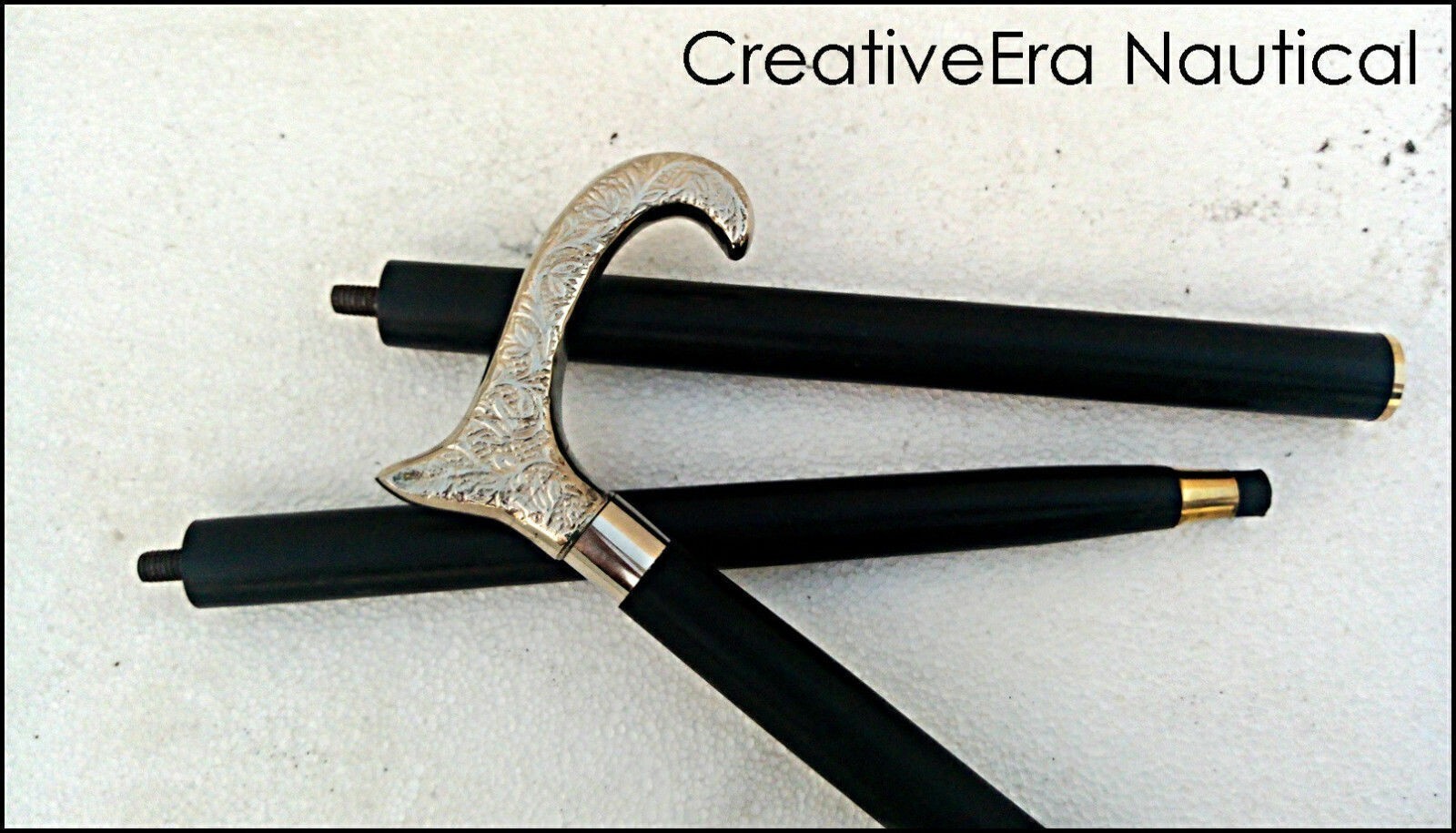 Solid Brass Chrome Finish Handle Walking Stick Wo… - image 2