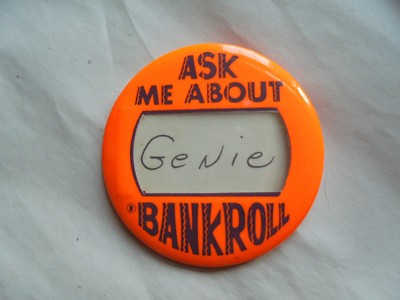 Cool Vintage Ask Me About Bankroll Store Employee Advertising Pinback Name Badge