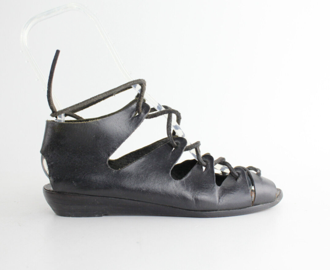 Vtg Arnoldo Marcella 1980s Gladiator Black Leather Lace Up