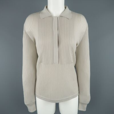 Giorgio Armani Größe 10 Hellgrauer Gerippter Kaschmir Pullover Mit Kragen