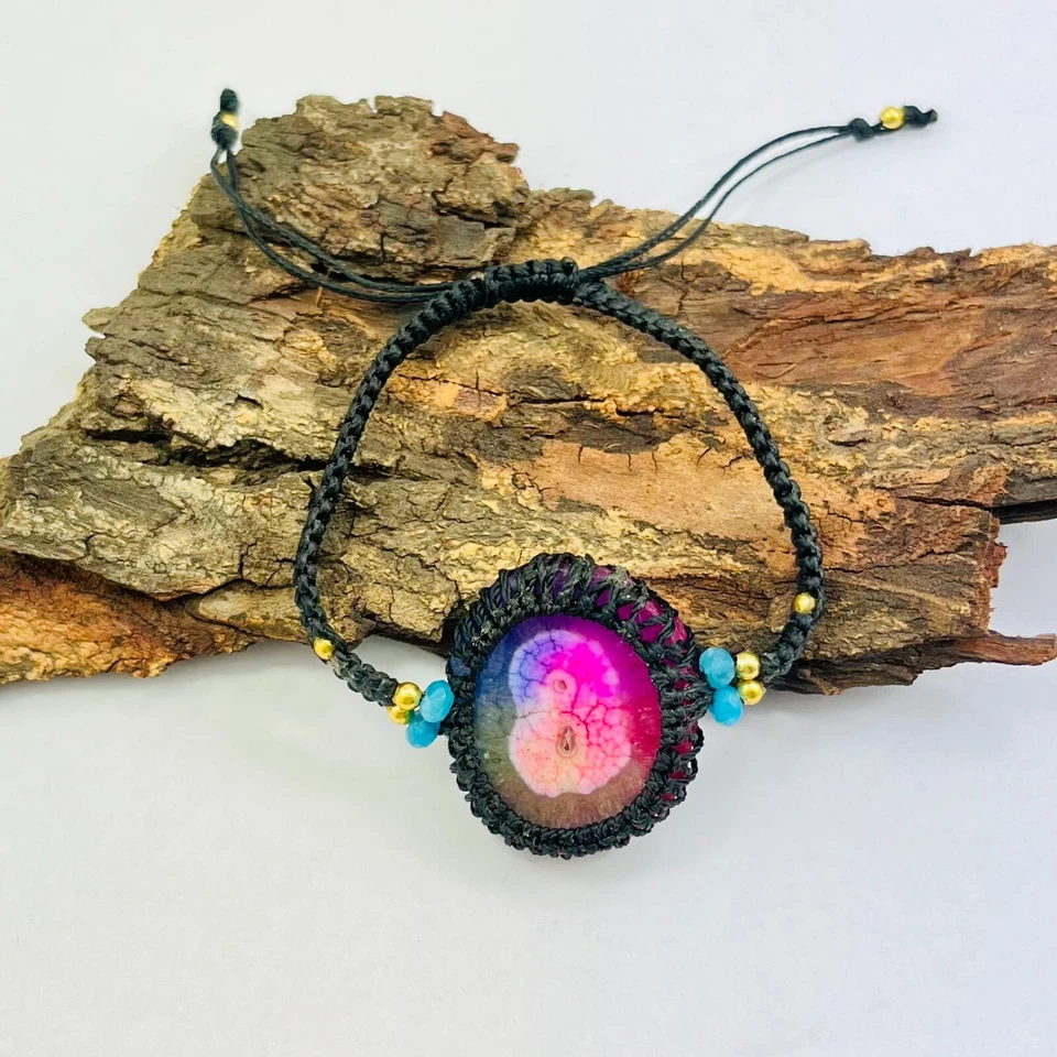 Rainbow Solar Quartz Thread Bracelet Macrame Bracelet Gemstone Bracelet - Image 2 of 3
