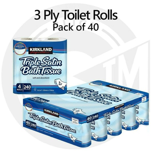 Toilet Roll 3 Ply Triple Satin Toilet Paper Pack of 40 Rolls Kirkland