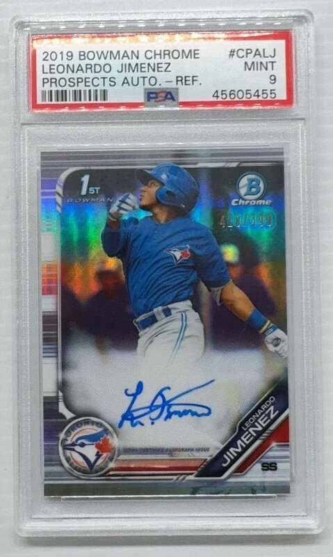2019 Bowman Chrome Leonardo Jimenez Prospects Auto Refractor #418/499 PSA 9