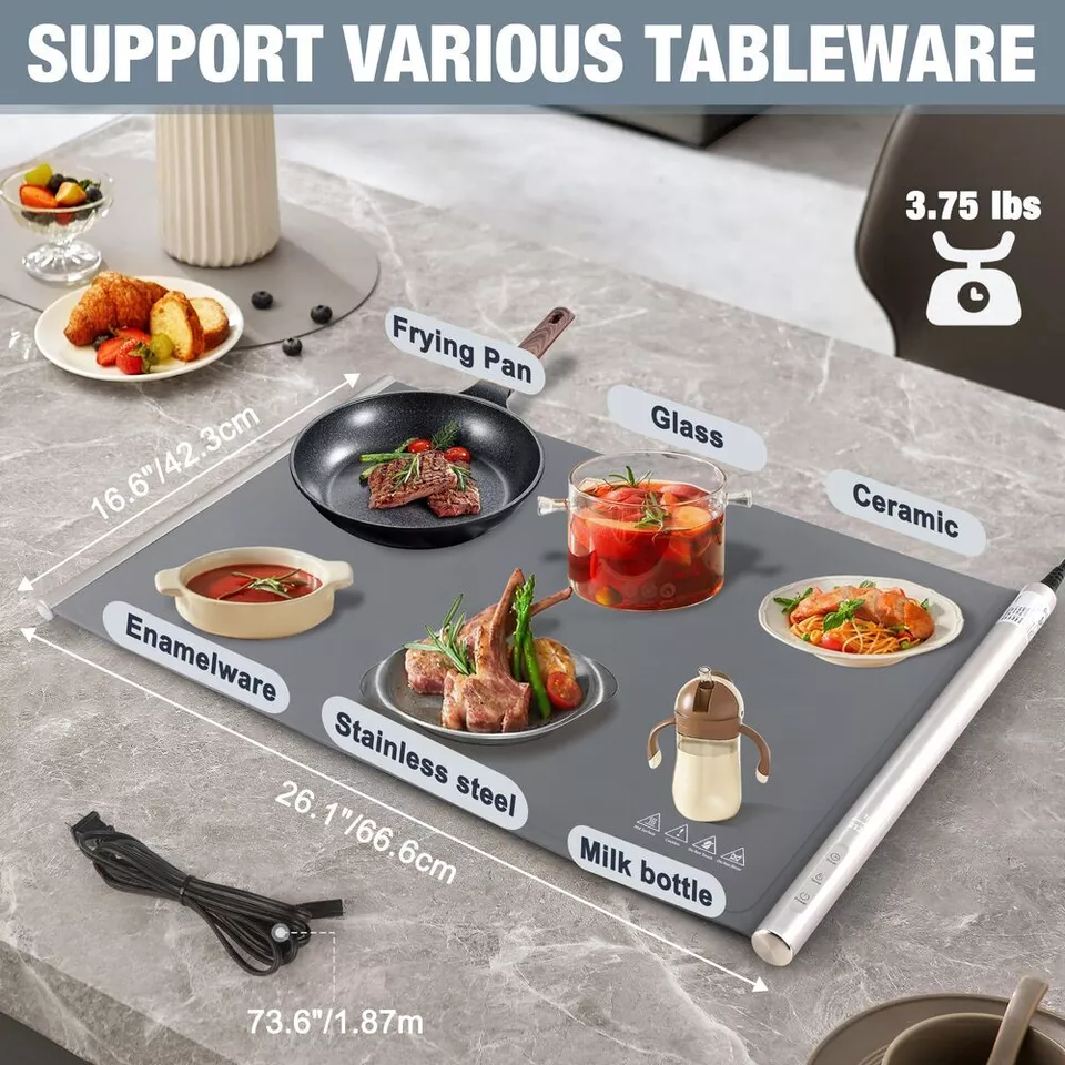 HAUSHOF Electric Large Food Warming Mat for Countertop Fast Heating Warming Tray - Image 3 of 4