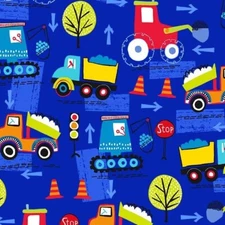 Michael Miller Fabrics~Work In Progress~Diggers Dozers Dumpers Royal CX10588~BTY