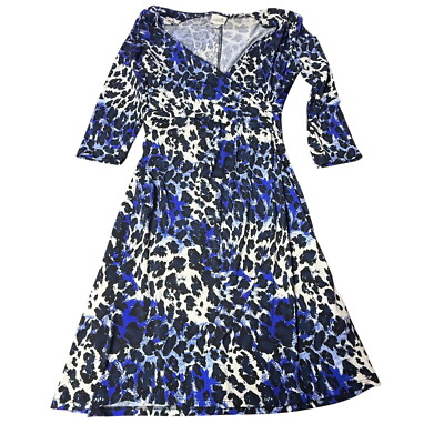 Jaclyn Smith Collection Animal Print Midi Dress 3/4 Sleeve Blue White S