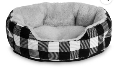 Vibrant Life Round Cuddler Pet Bed Black and White Plaid For Small Dogs 