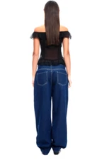 LIONESS On My Way Loose Fit Tapered Leg Pleated Denim Blue Jeans XS New Women’s